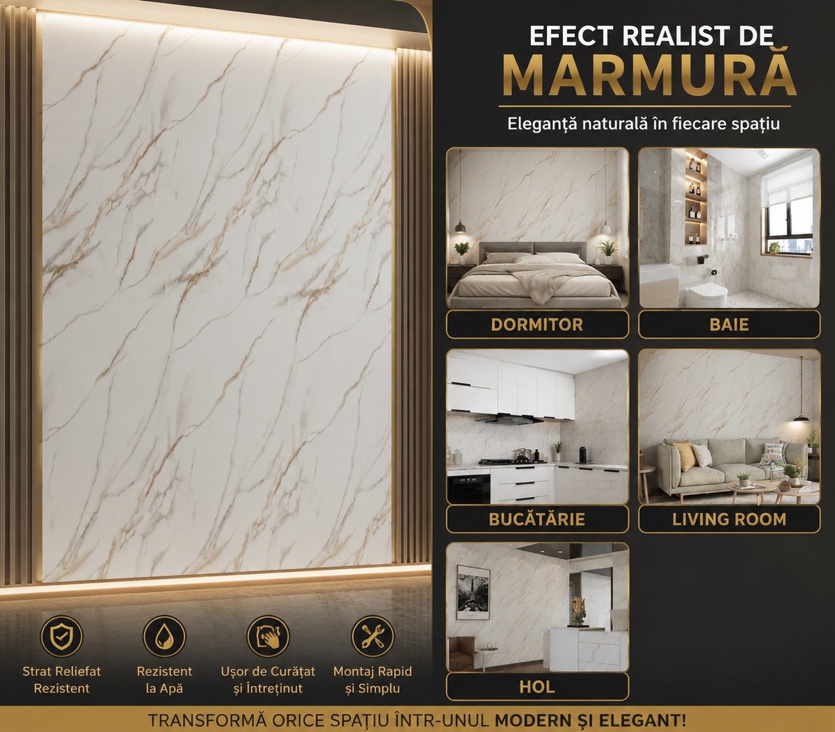 Tapet Autocolant 3D Imitație Marmură Alb – imagine 6