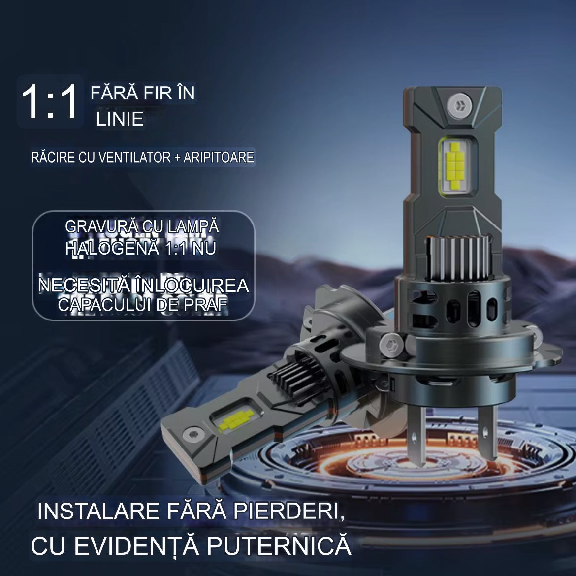 Set 2 Becuri Led K13 1 la 1  ,Canbus,Fara polaritate,Ventilator 150w, 19.000lm, alb 6000k, IP68, compatibil H1, H4, H7, H11,HB3,HB4,9012
