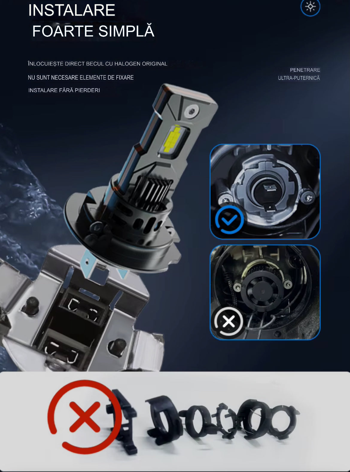 Set 2 Becuri Led K13 1 la 1  ,Canbus,Fara polaritate,Ventilator 150w, 19.000lm, alb 6000k, IP68, compatibil H1, H4, H7, H11,HB3,HB4,9012