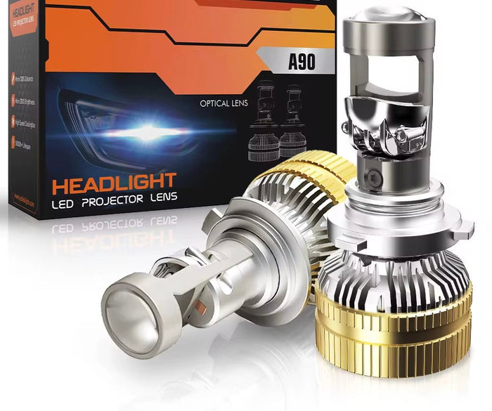Set 2  Becuri LED  cu lupa 12/24v ,Canbus Performant, 200w, 23.000lm, alb 6000k, IP68, compatibi H4, H7