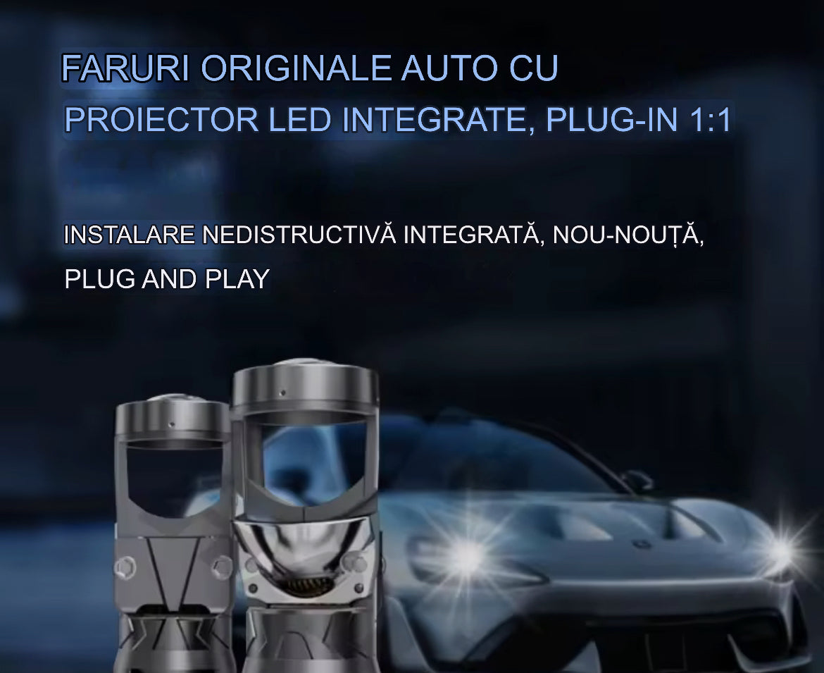 Set 2  Becuri LED  cu lupa ,Canbus, 200w, 23.000lm,Cele mai puternice, alb 6000k, IP68, compatibi H4, H7