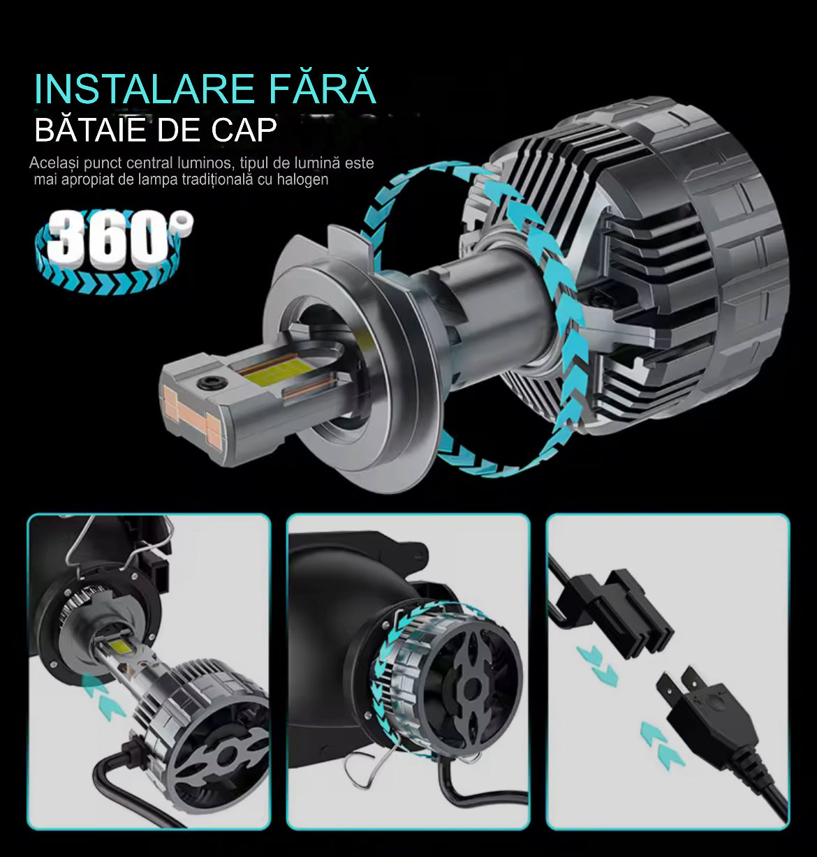 Set 2 becuri LED mini (incap in far fara modificari asupra lungimii) ,Canbus, 280w, 28.000lm, alb 6000k, IP68, compatibil H1, H7, H11