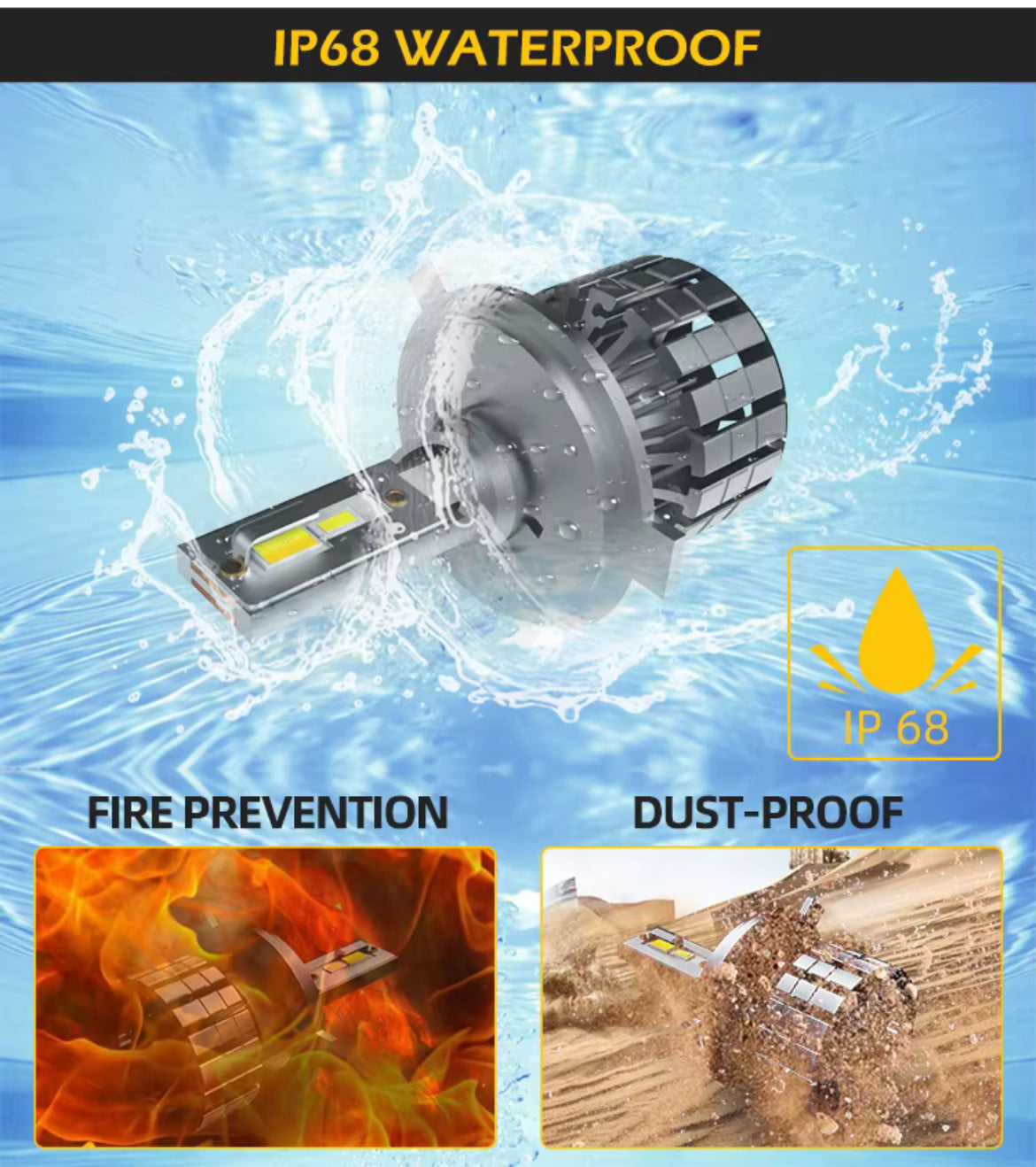 Set 2 Leduri N6 , Canbus, 180 w, 18.000lm, 4300k culoarea originala, IP68, compatibil H1, H7, H11