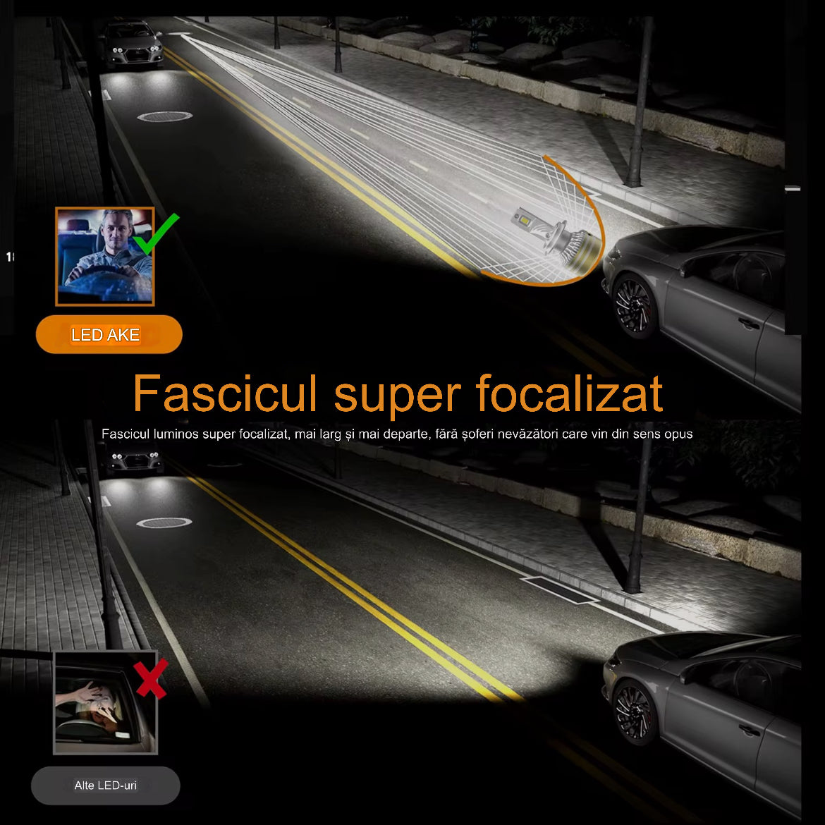 Set 2 Becuri Premium Led Arover C98,Model 2026 , Canbus, 430w, 35.000lm, alb 6000k, compatibil H1, H4, H7, H11.