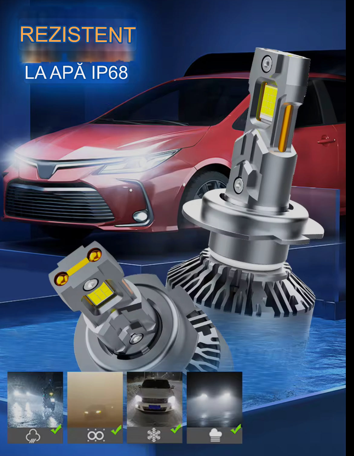 Set 2 Becuri Premium Led Arover C98,Model 2026 , Canbus, 430w, 35.000lm, alb 6000k, compatibil H1, H4, H7, H11.