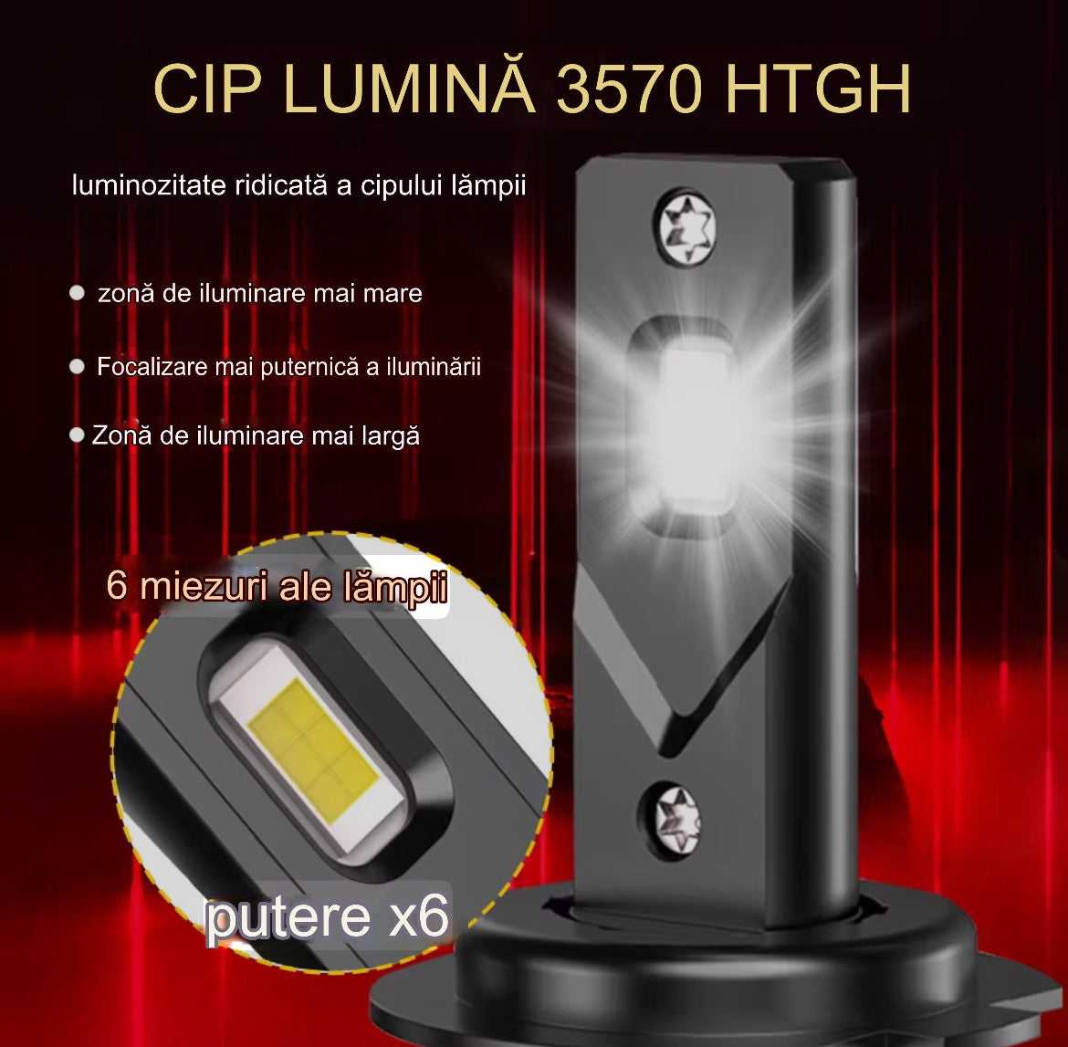 Set 2 Becuri Led Arover C68,Model 2026 , Canbus, 380w, 23.000lm, alb 6000k, compatibil H1, H4, H7, H11.