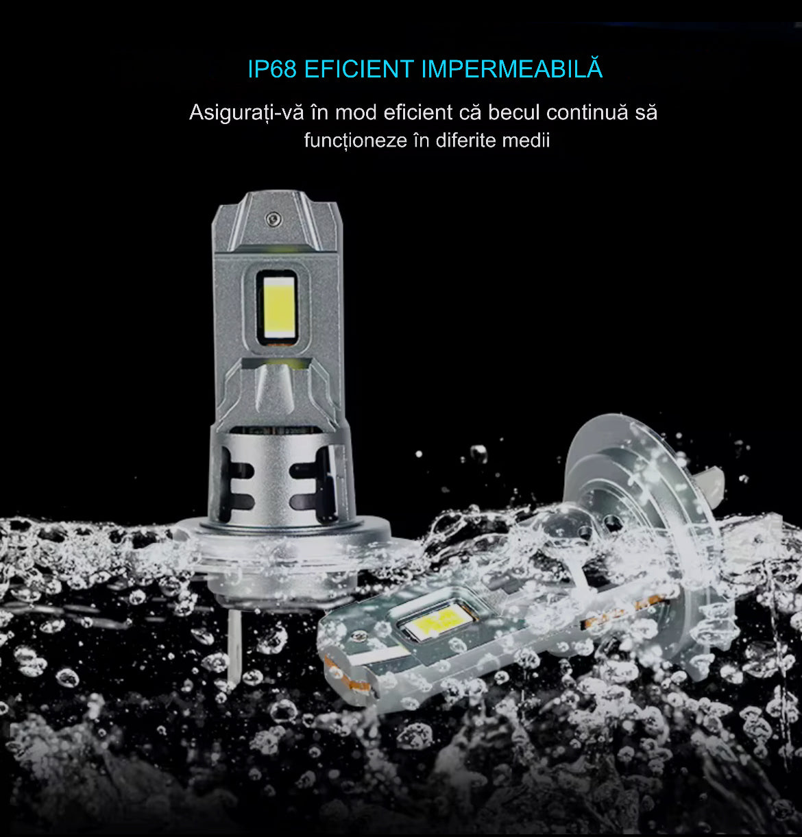 Set 2 Becuri Led K7 1 la 1  ,Canbus,Fara polaritate 100w, 10.000lm, alb 6000k, IP68, compatibil H1, H4, H7, H11,HB3,HB4,9012