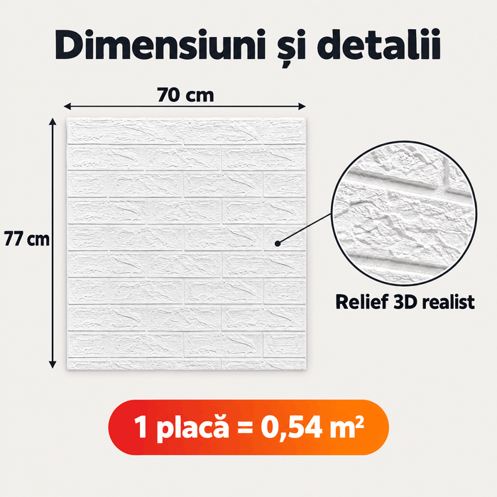 Tapet 3D Autoadeziv Imitație Cărămidă, Alb – imagine 3