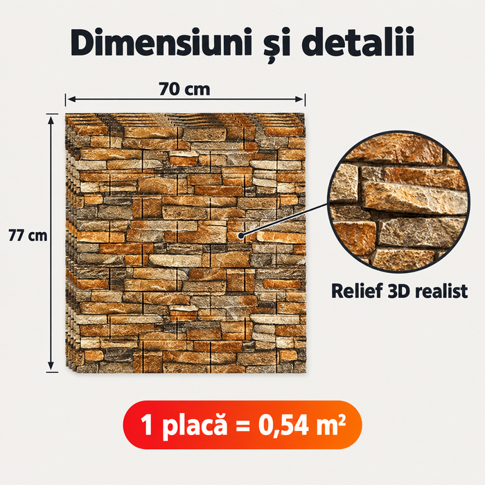 Tapet 3D Autoadeziv Imitație Cărămidă, Maro – imagine 2