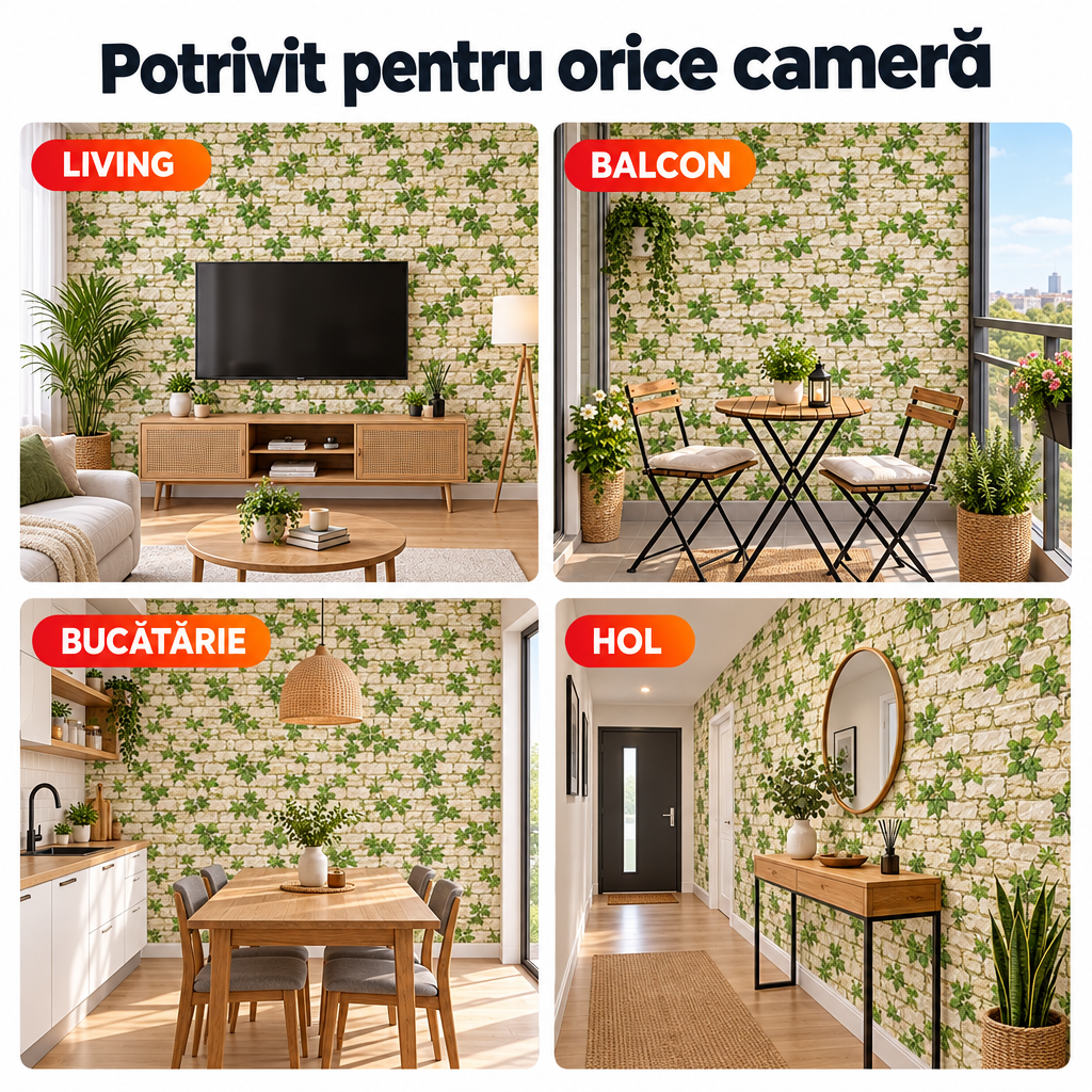Tapet 3D Autoadeziv Imitație Cărămidă TG-104 – Plăci 70x77 cm, Lavabil, Rezistent la Apă