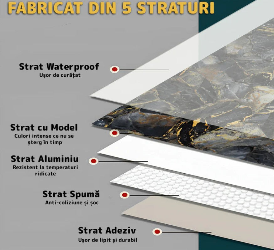 Tapet Autocolant 3D Imitație Marmură Negru – imagine 3