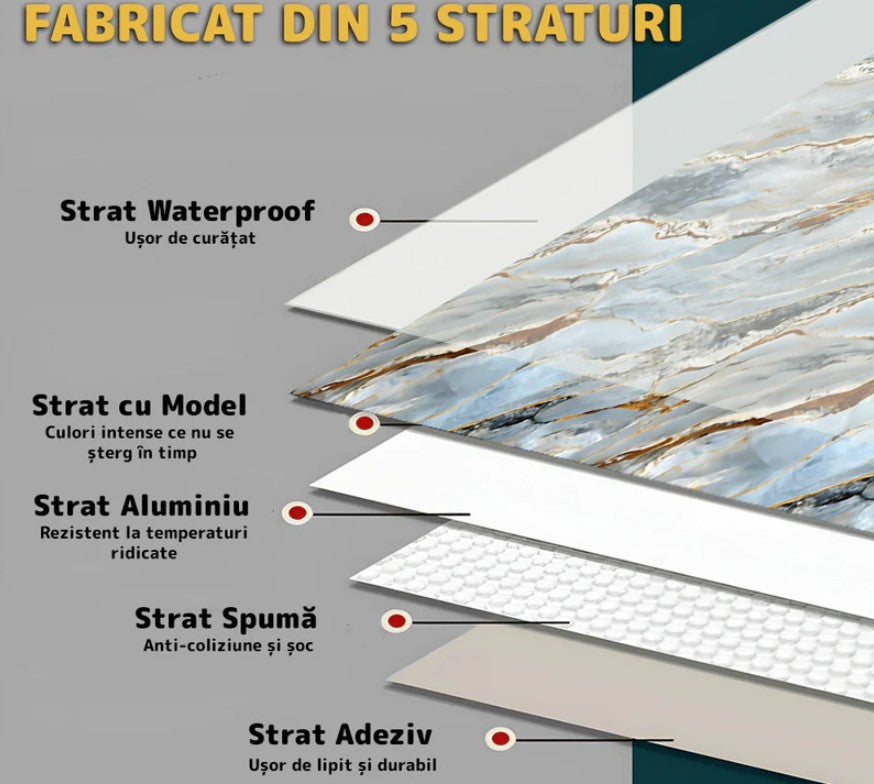 Tapet Autocolant 3D Imitație Marmură Alb – imagine 2