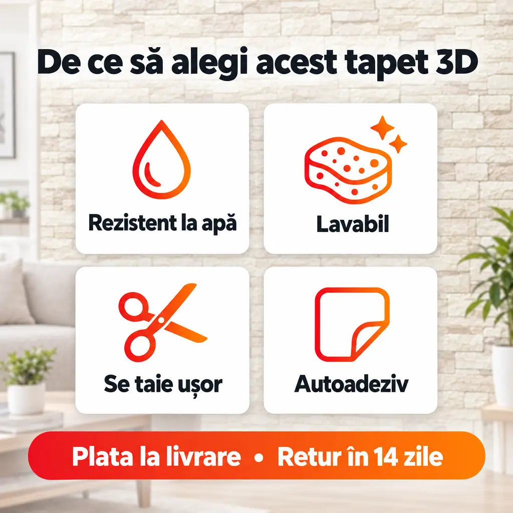 Beneficii tapet 3D autoadeziv – rezistent la apă, lavabil