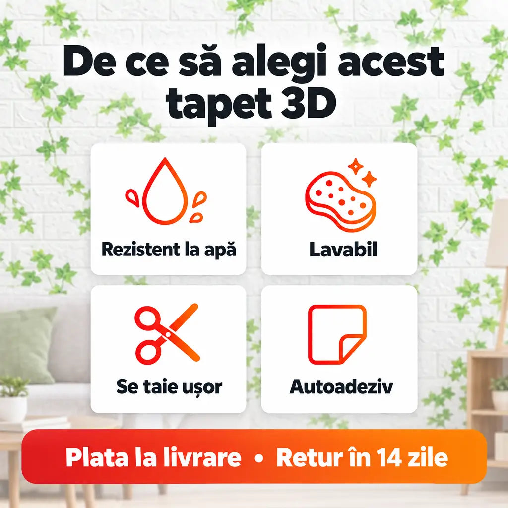 Beneficii tapet 3D autoadeziv – rezistent la apă, lavabil