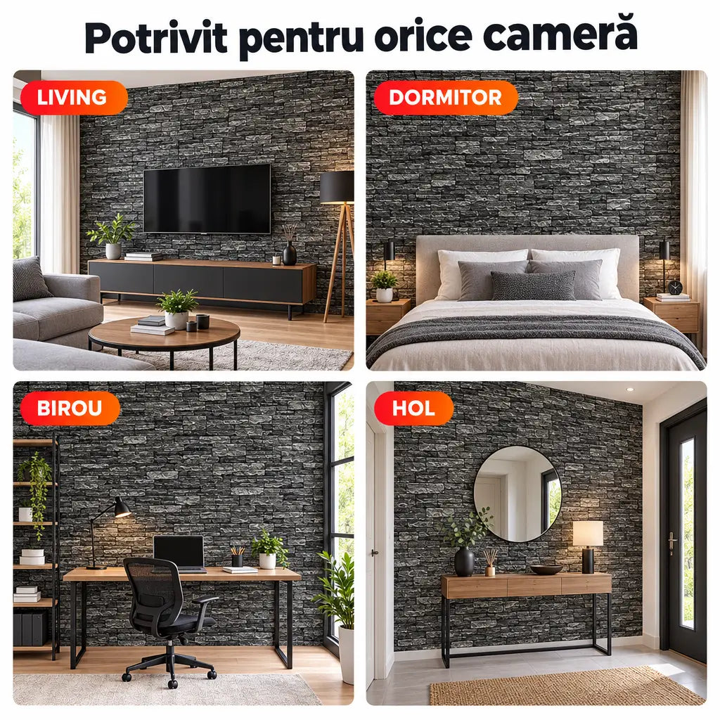 Tapet 3D piatră gri – living, dormitor, birou, hol