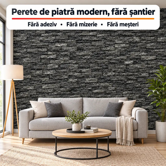 Tapet 3D Autoadeziv Imitație Piatră, Gri – imagine 2