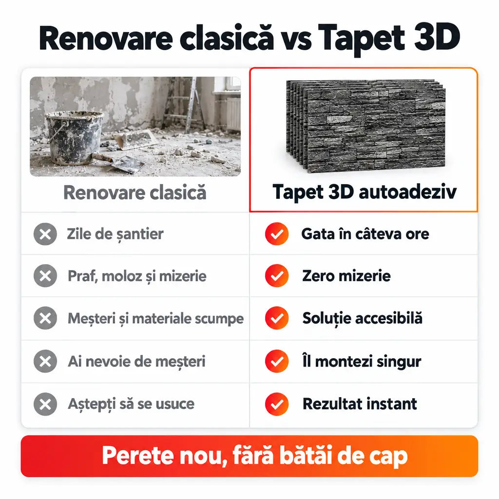 Renovare clasică vs tapet 3D autoadeziv