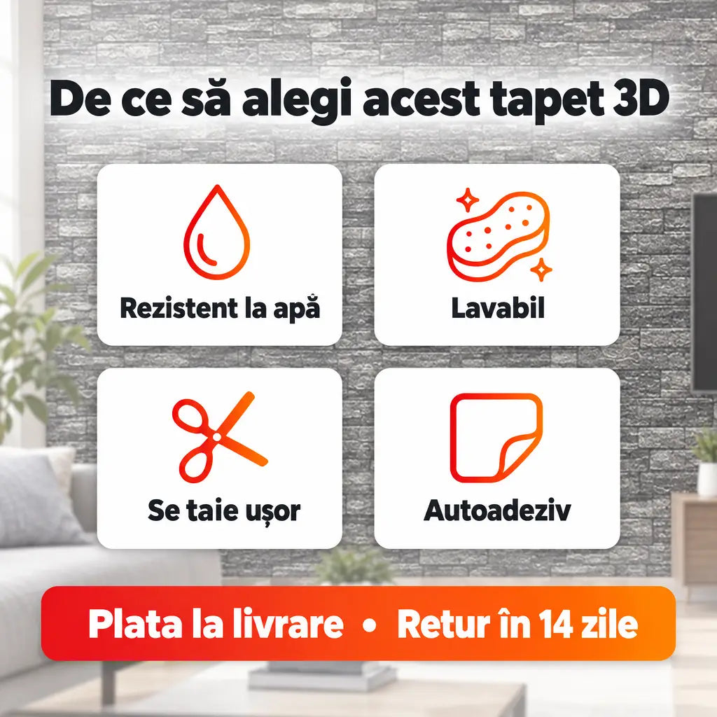 Beneficii tapet 3D autoadeziv – rezistent la apă, lavabil