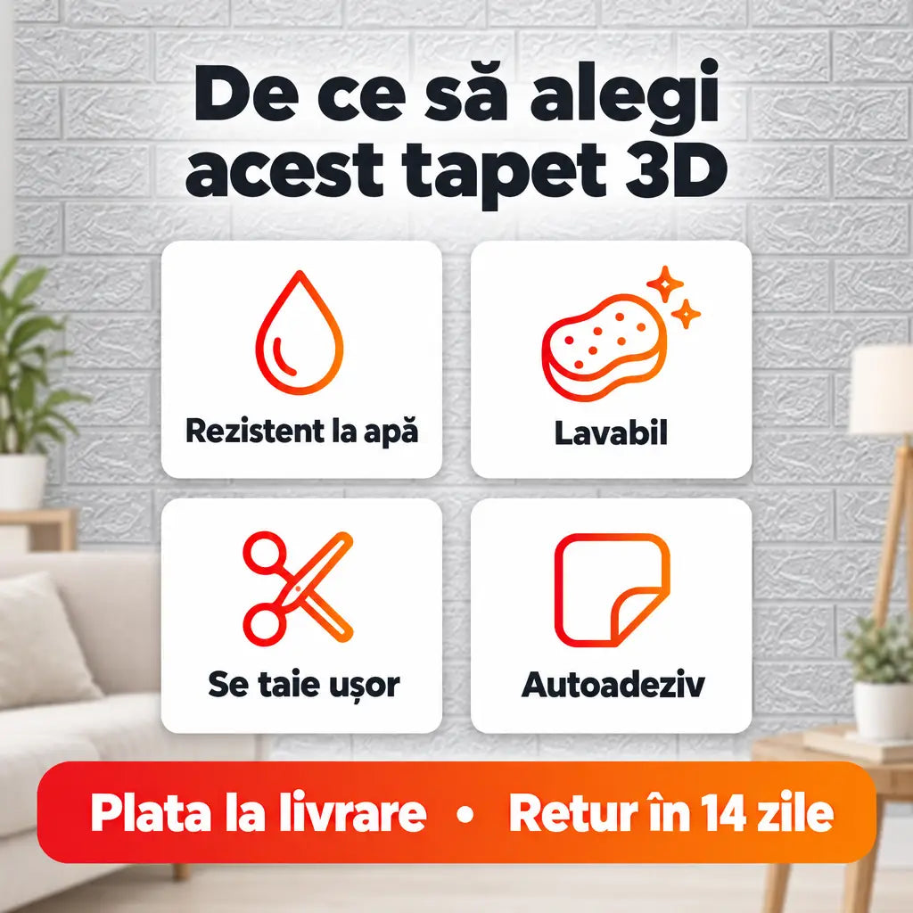 Beneficii tapet 3D argintiu: rezistent la apă, lavabil, se taie ușor, autoadeziv