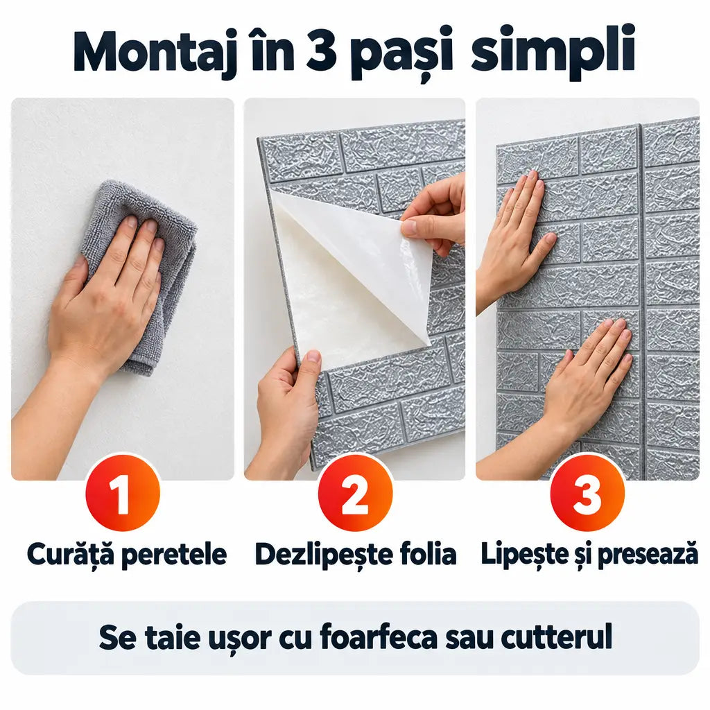 Montaj tapet 3D autoadeziv în 3 pași simpli