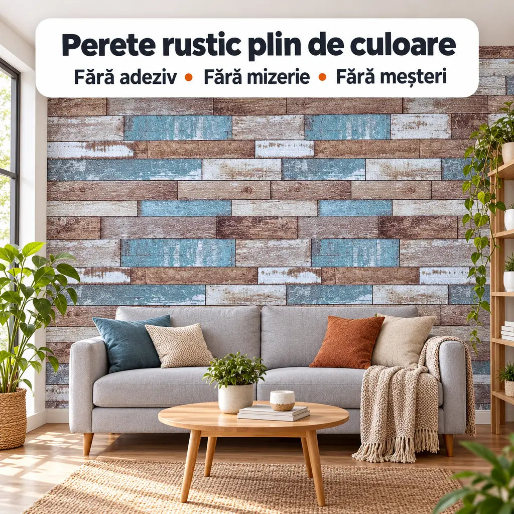 Tapet 3D autoadeziv cărămidă multicolor în living modern
