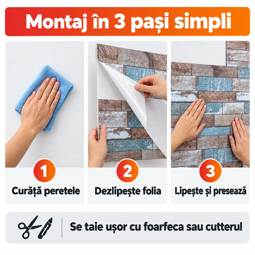 Montaj tapet 3D autoadeziv în 3 pași simpli