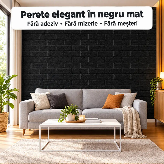 Tapet 3D Autoadeziv Imitație Cărămidă, Negru – imagine 3