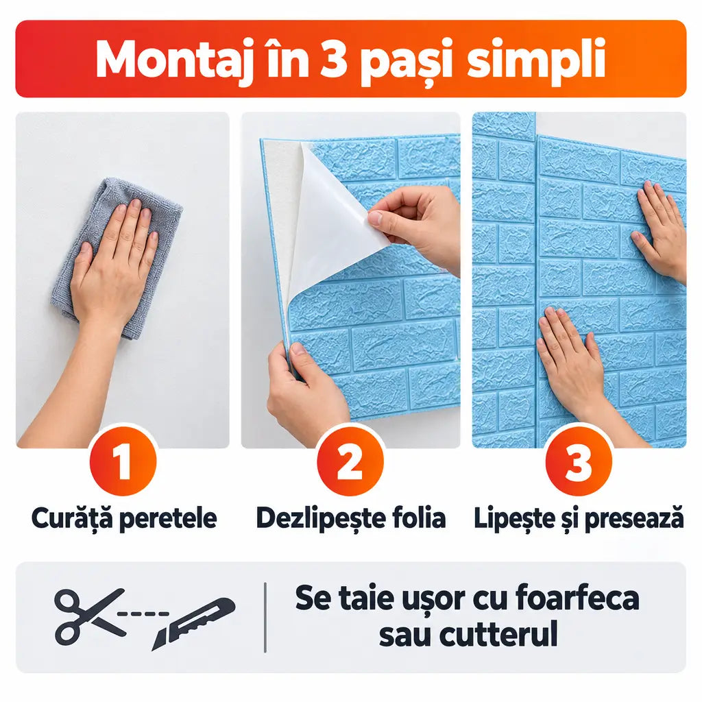 Montaj tapet 3D autoadeziv în 3 pași simpli