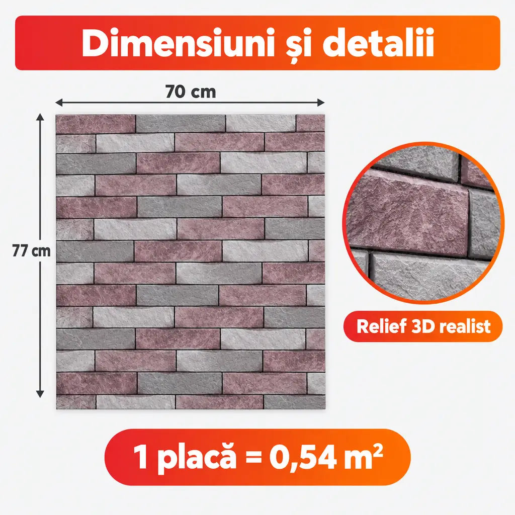 Dimensiuni placă tapet 3D gri violet 70x77 cm, 0,54 m²