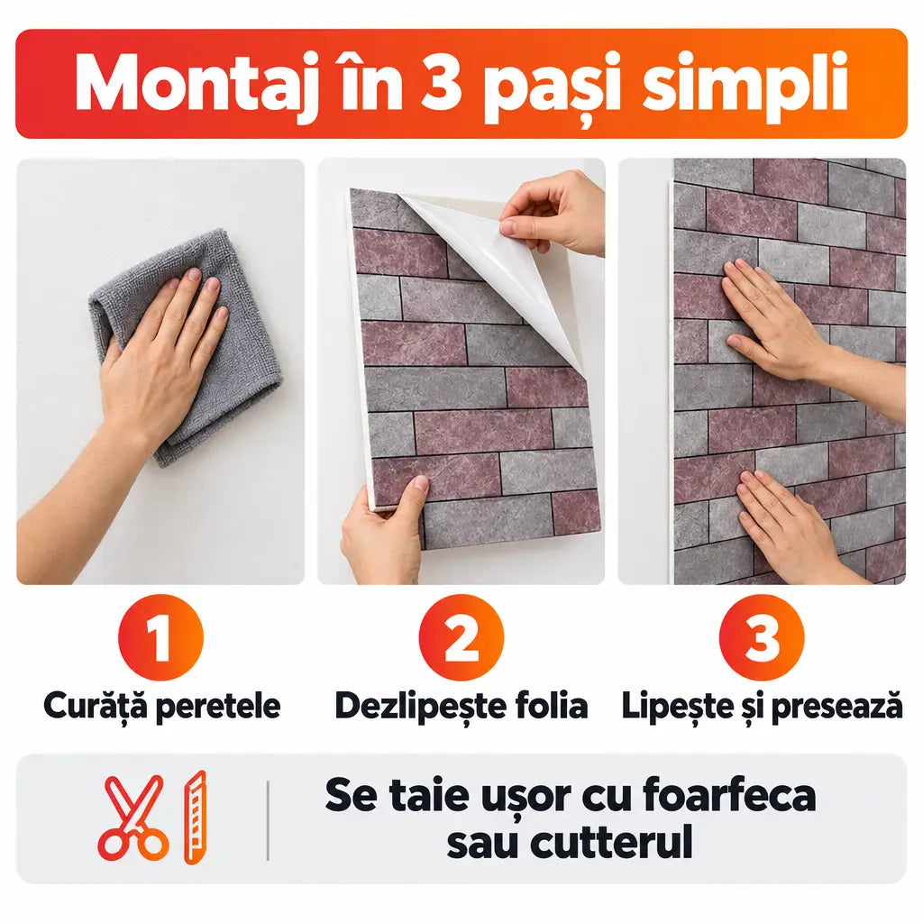 Montaj tapet 3D autoadeziv în 3 pași simpli