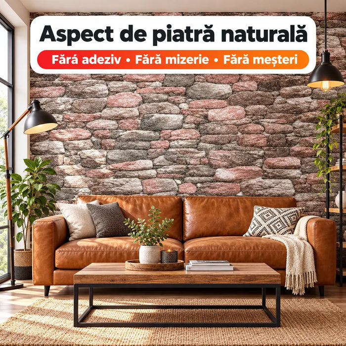Tapet 3D Autoadeziv Imitație Piatră de Râu – imagine 2
