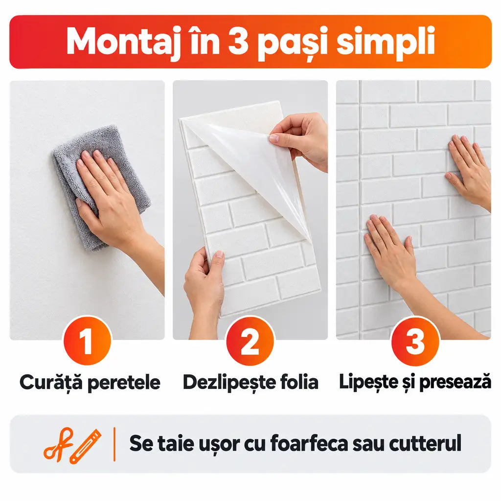 Montaj tapet 3D autoadeziv în 3 pași simpli