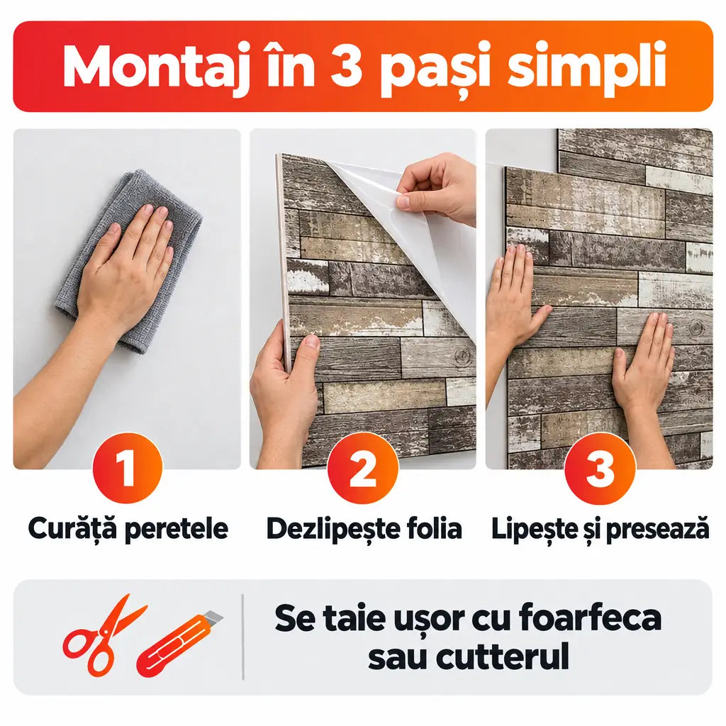 Montaj tapet 3D autoadeziv în 3 pași simpli