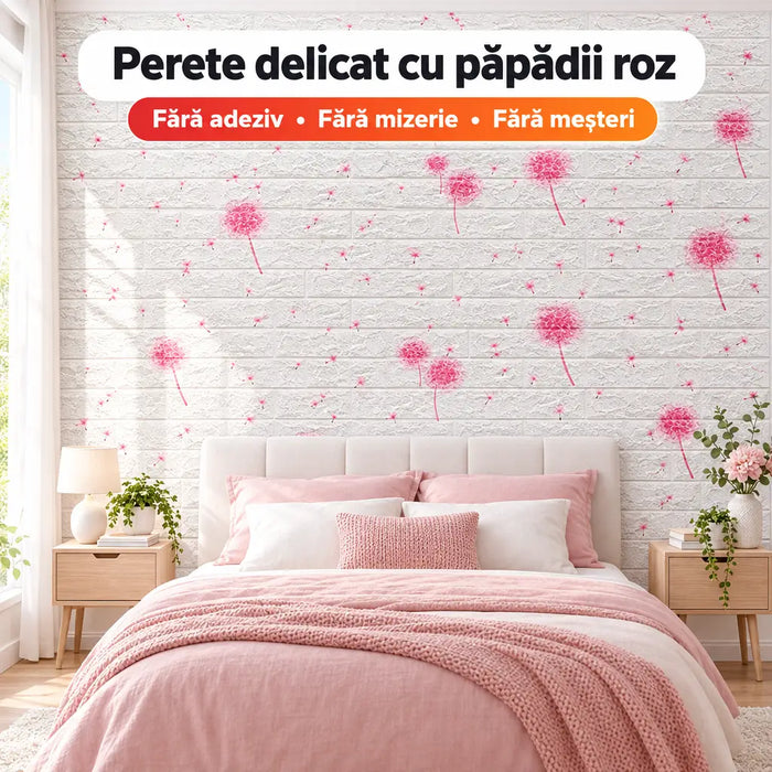 Tapet 3D Autoadeziv Model Păpădii, Roz – imagine 2