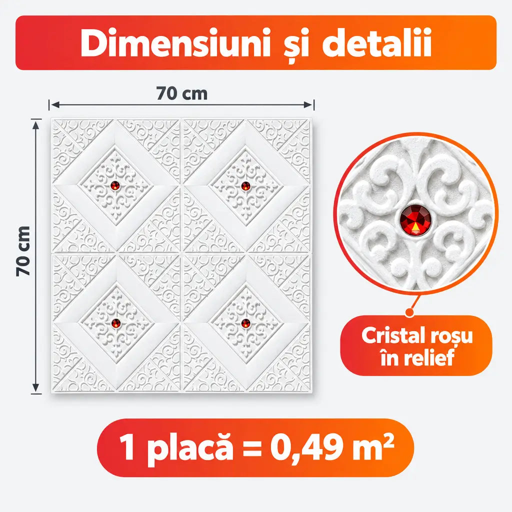 Dimensiuni placă tapet 3D romburi 70x70 cm, 0,49 m², cristal roșu