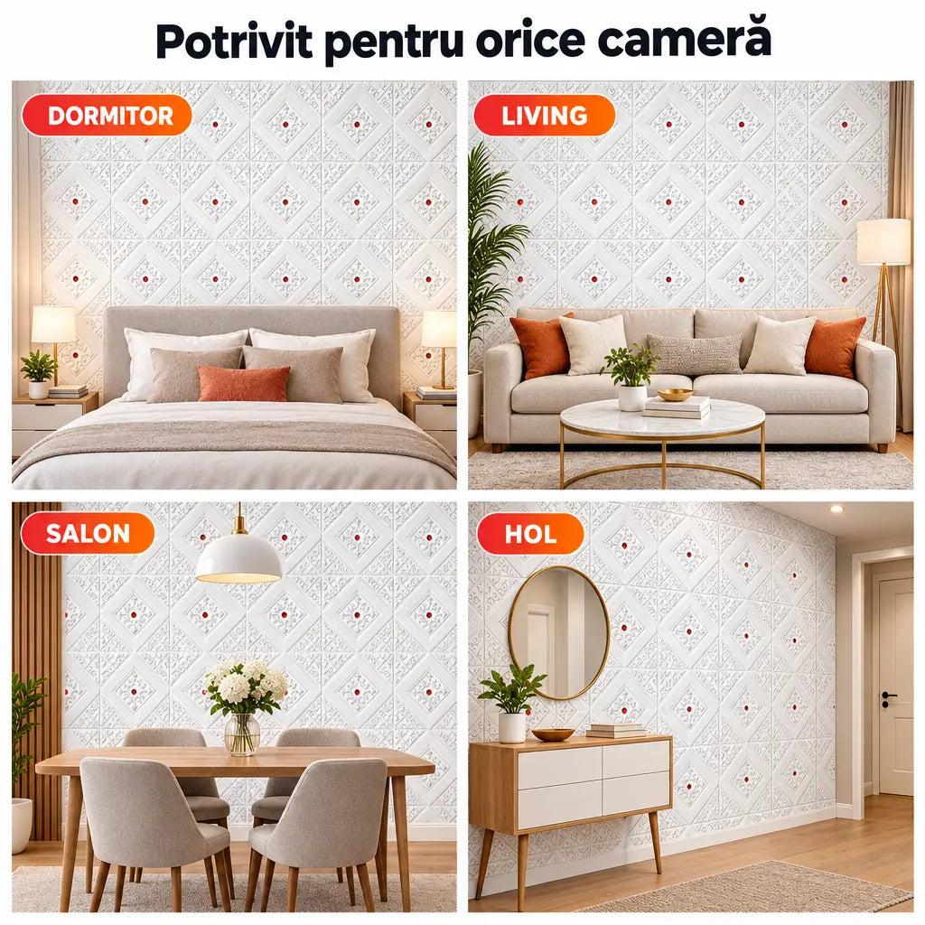 Tapet 3D romburi roșu închis în dormitor, living, salon și hol