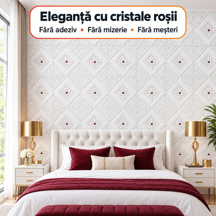 Tapet 3D Autoadeziv Model Romburi cu Diamante, Roșu Închis – imagine 3