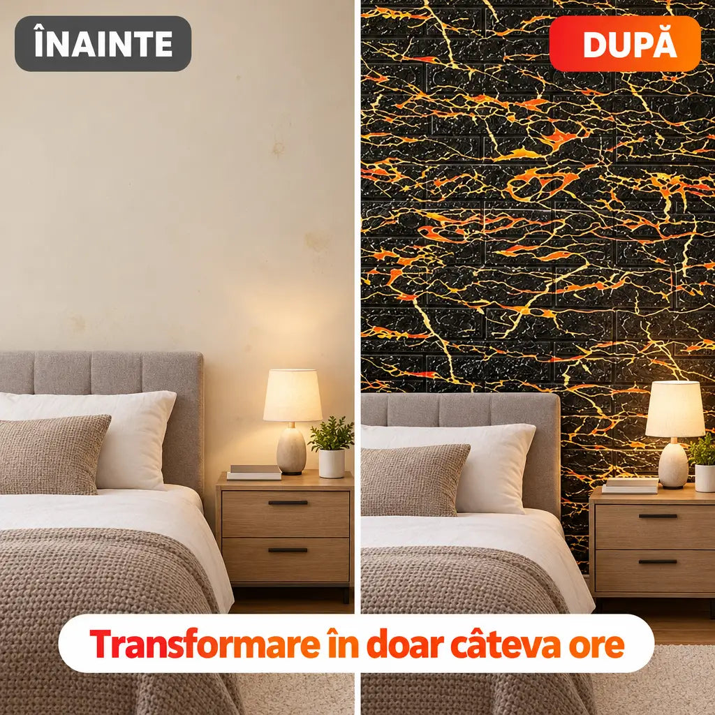 Înainte și după montaj tapet 3D TG-22 în dormitor