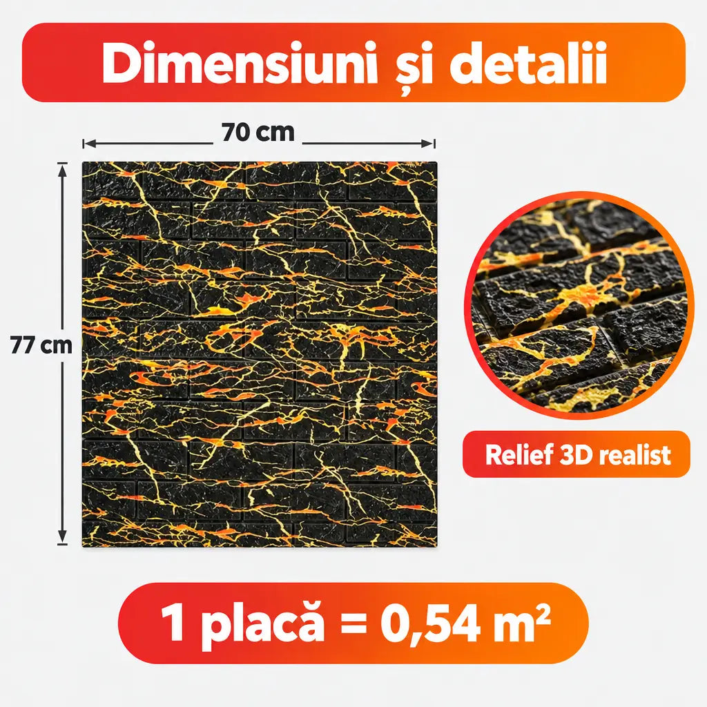 Dimensiuni placă tapet 3D TG-22 70x77 cm, 0,54 m²