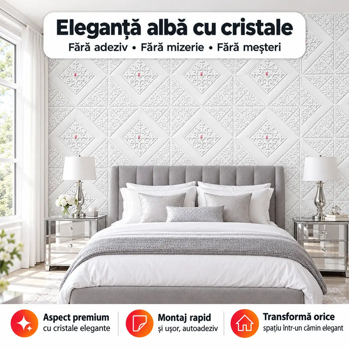Tapet 3D Autoadeziv Model Romburi cu Diamante, Alb – imagine 2