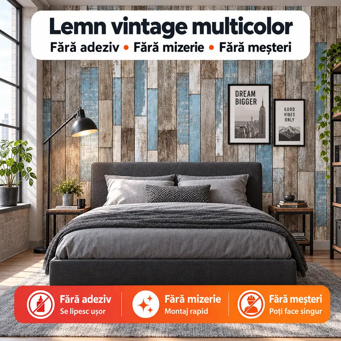 Tapet 3D Autoadeziv Imitație Panouri de Lemn, Multicolor – imagine 2