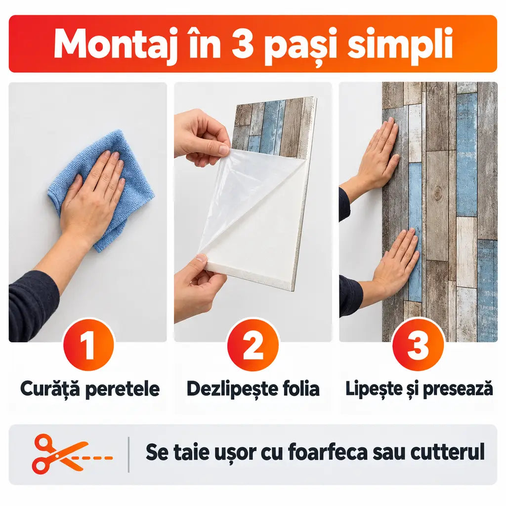 Montaj tapet 3D autoadeziv în 3 pași simpli