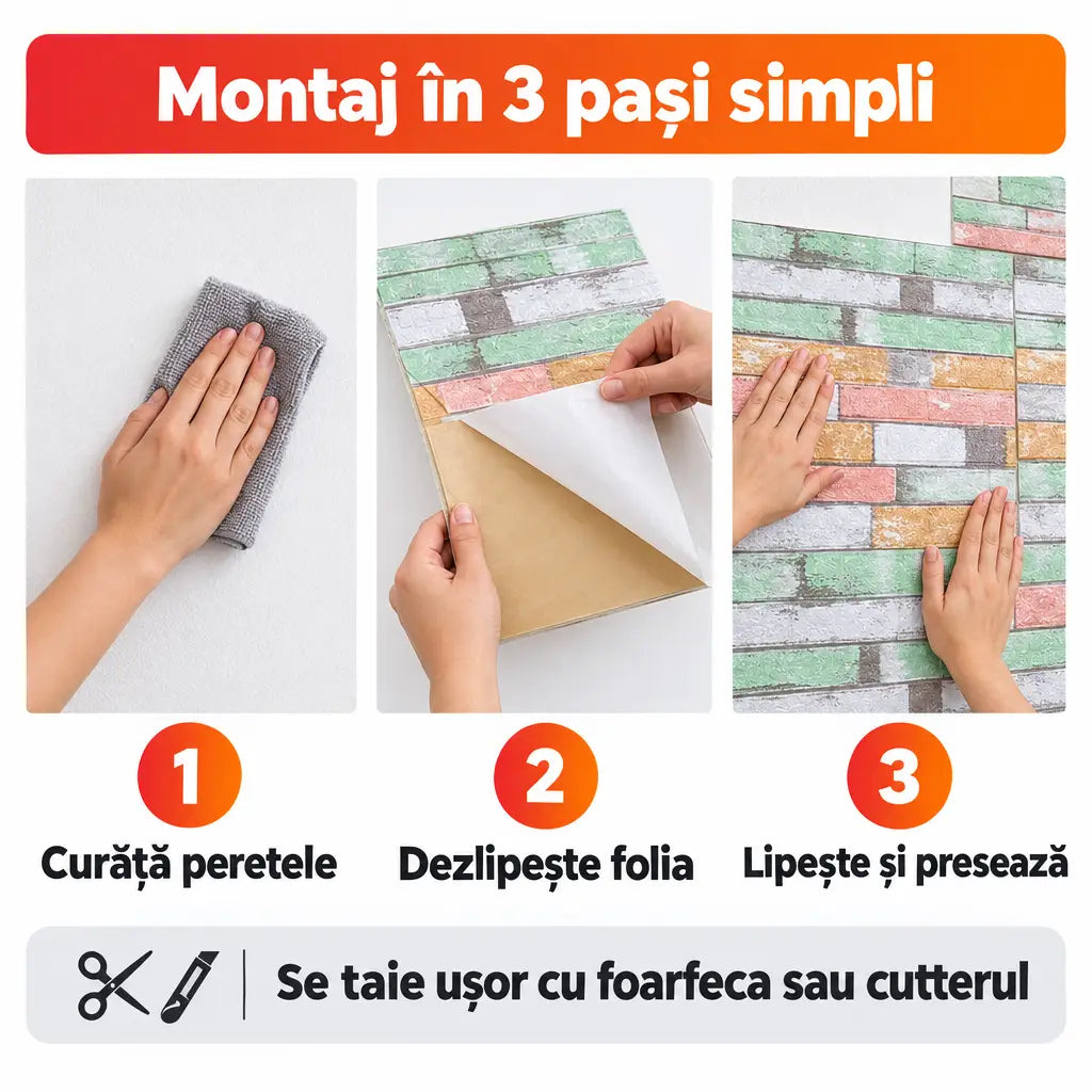 Montaj tapet 3D autoadeziv în 3 pași simpli