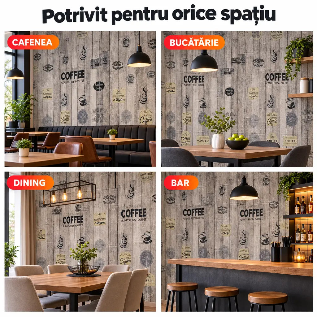 Tapet 3D Coffee în cafenea, bucătărie, dining și bar