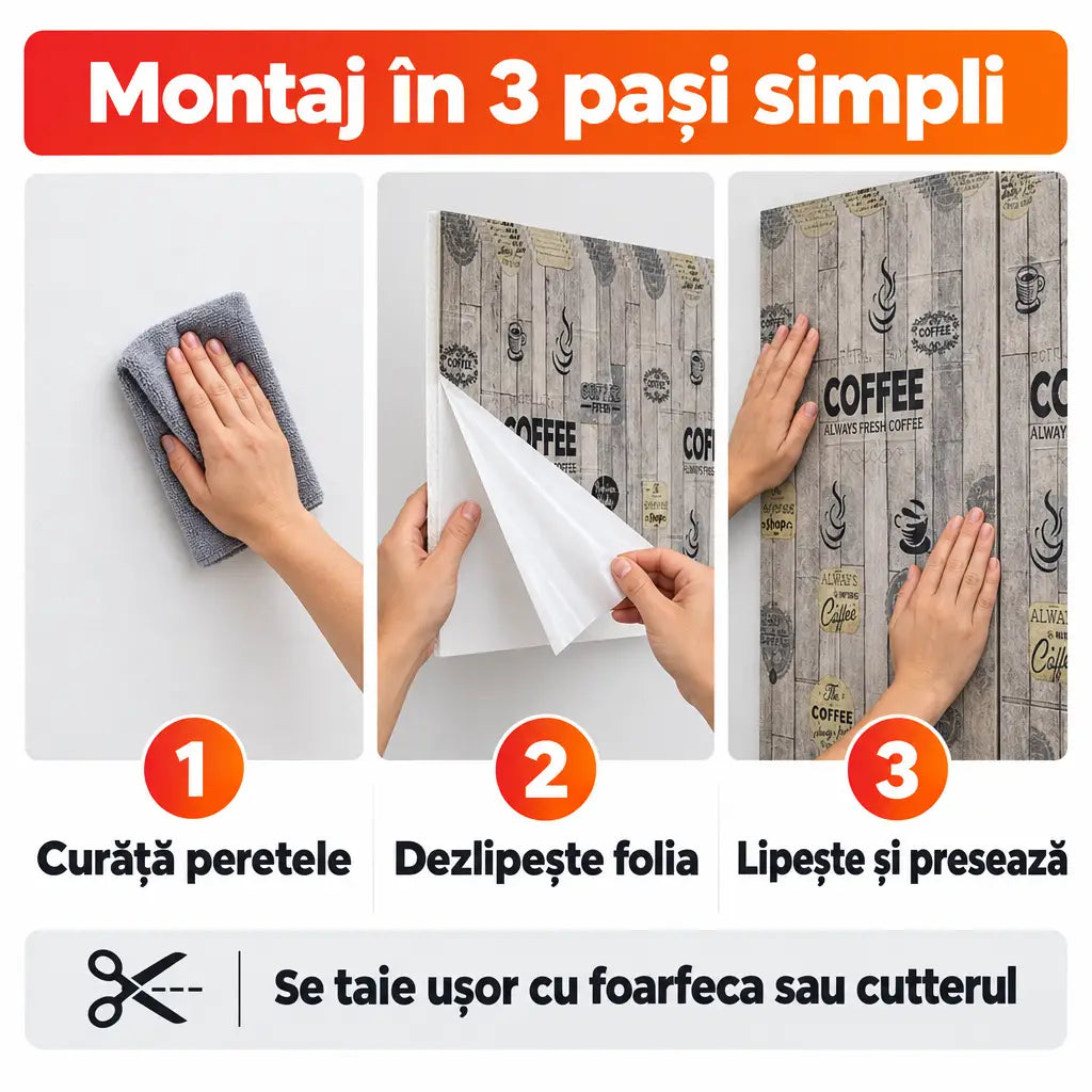 Montaj tapet 3D autoadeziv în 3 pași simpli