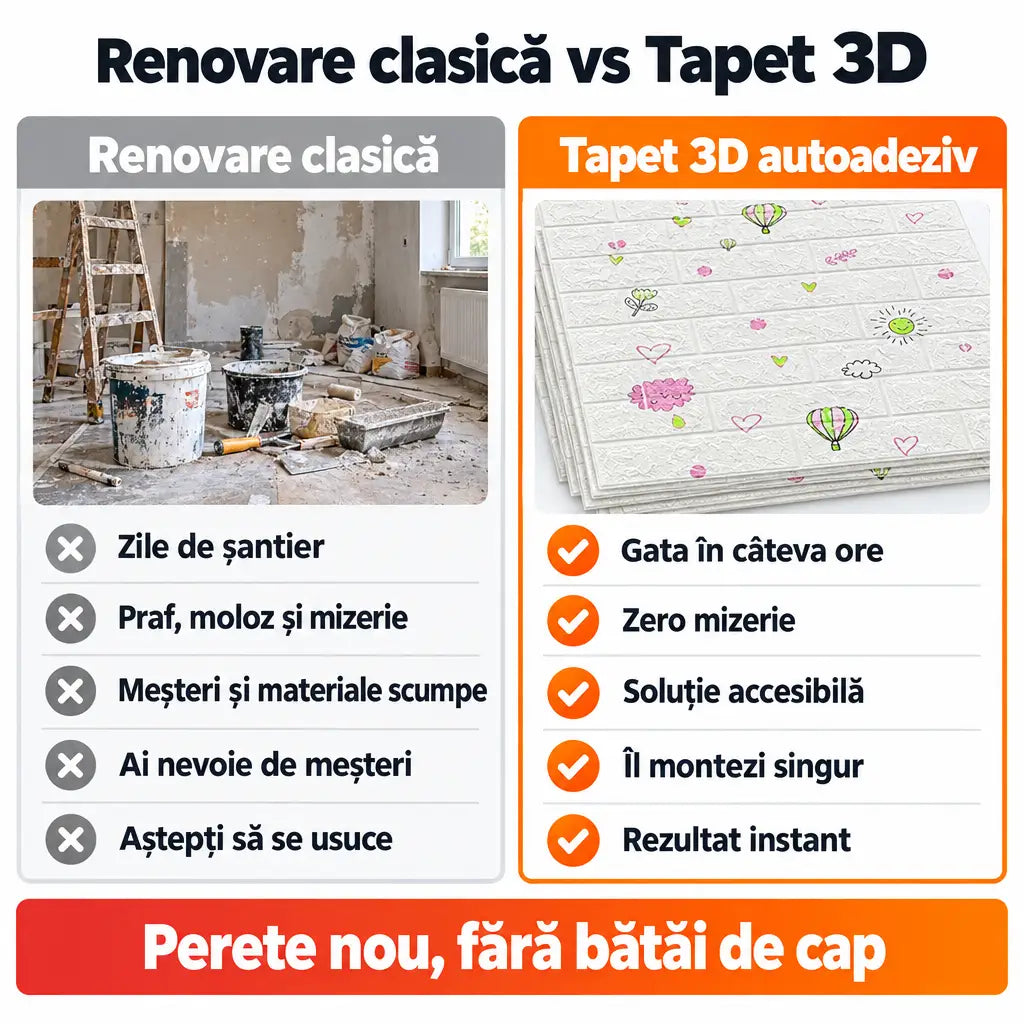 Renovare clasică vs tapet 3D autoadeziv baloane