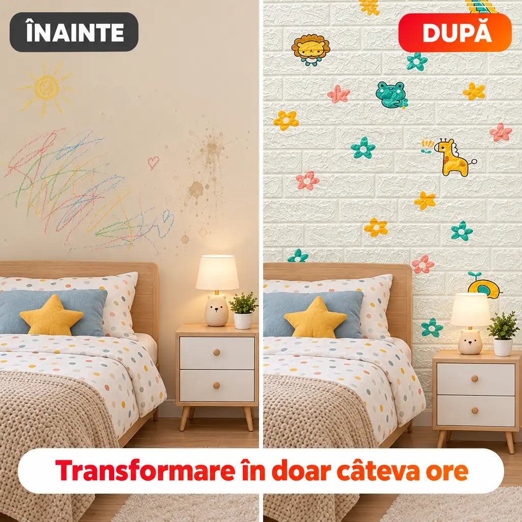 Înainte și după montaj tapet 3D Lumea Animalelor