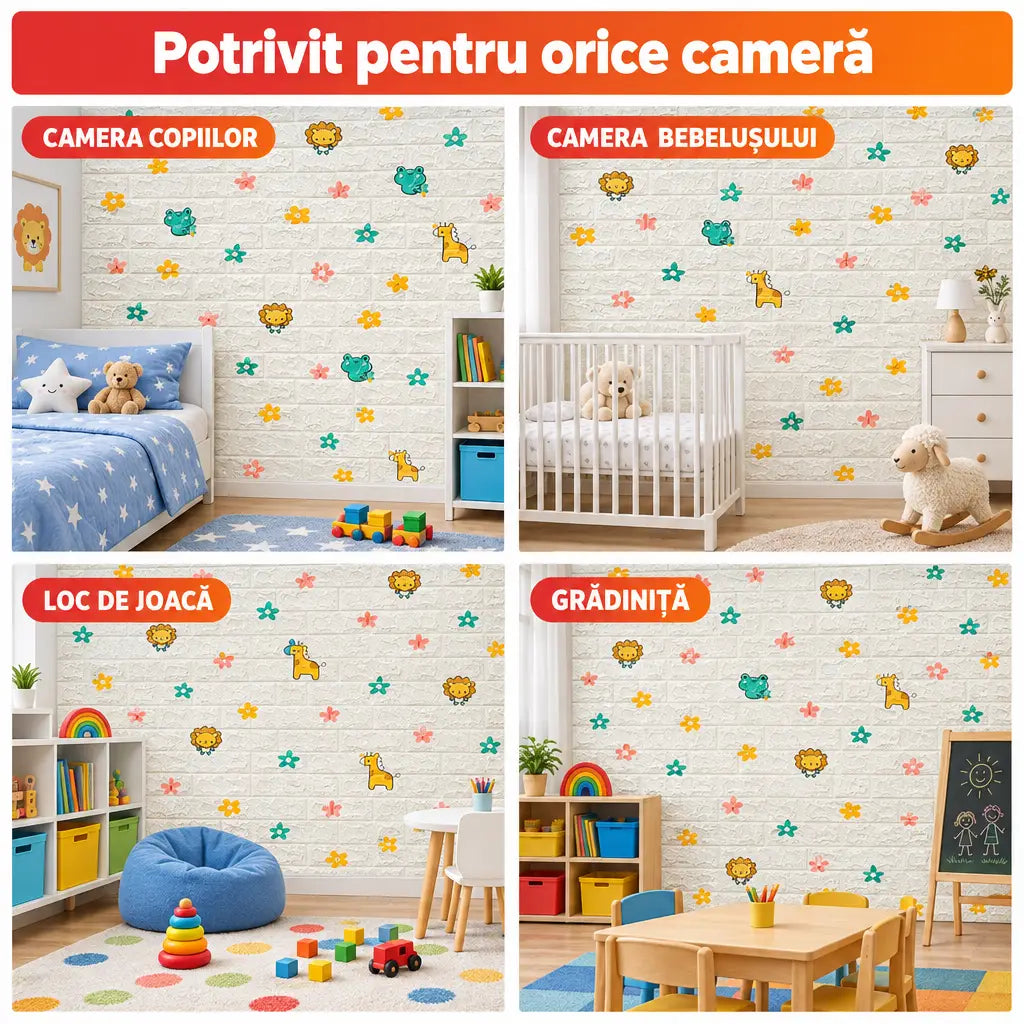 Tapet 3D Lumea Animalelor în camera copiilor, camera bebelușului, loc de joacă și grădiniță