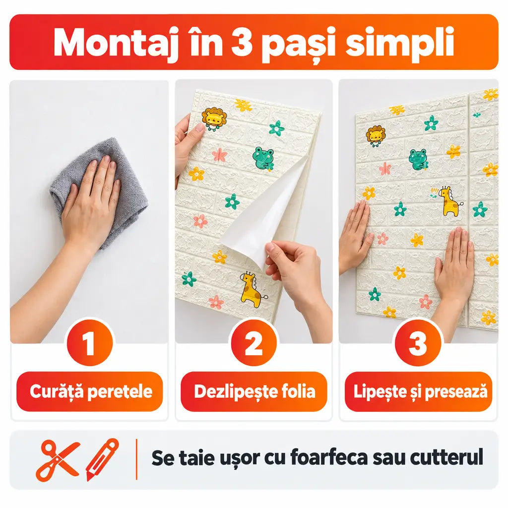 Montaj tapet 3D autoadeziv în 3 pași simpli
