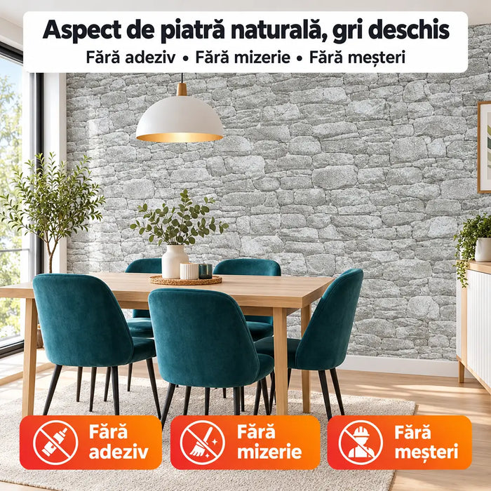 Tapet 3D Autoadeziv Imitație Cărămizi de Râu, Gri Deschis – imagine 4